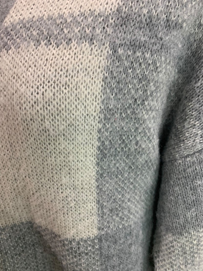 XS American Eagle Womens Open Cardigan Sweater Long Pockets Gray Plaid Wool Blend