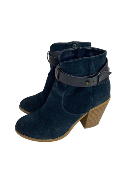 Size 6 Sole Society Womens Suede Booties Ink Blue Kelsita 3" Block Heel