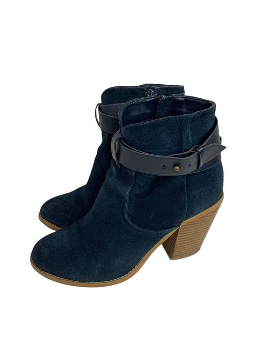 Size 6 Sole Society Womens Suede Booties Ink Blue Kelsita 3" Block Heel