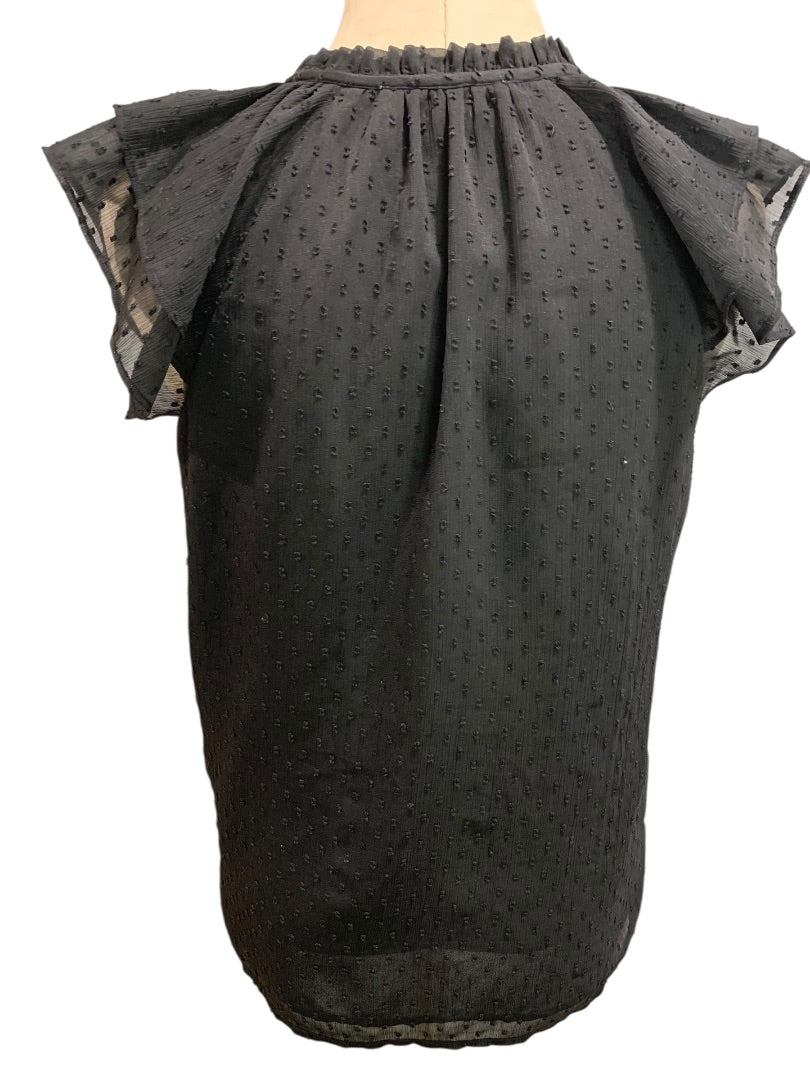 XS Loft Womens Sheer Black Swiss Dot Blouse Shirt