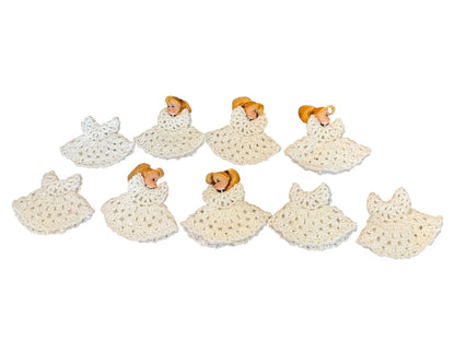 9 Crochet Angel Dresses with 5 Doll Heads Christmas Ornament 3 1/2" x 4 1/2"
