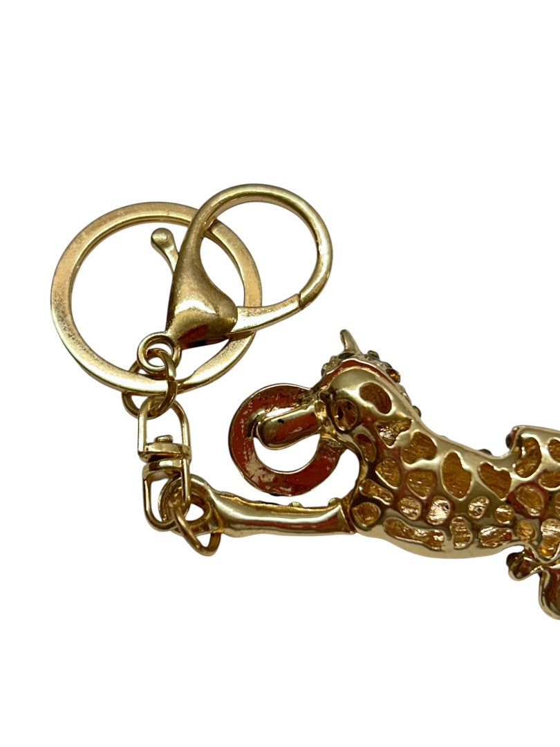 Goldtone Effy Panther Keychain Keyring Bag Clip Rhinestones 5"