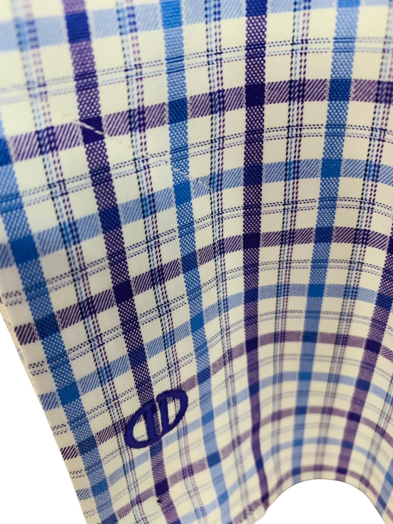 17.5 (32/33) David Donahue Mens Button Up Dress Shirt Plaid Purple