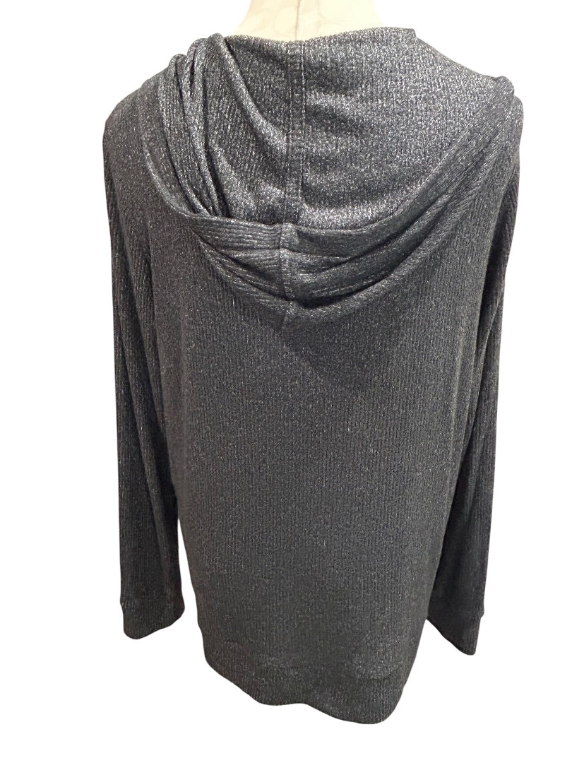 Large Market & Spruce Pullover Hoodie Soft Knit Lace Up Neckline Charcoal