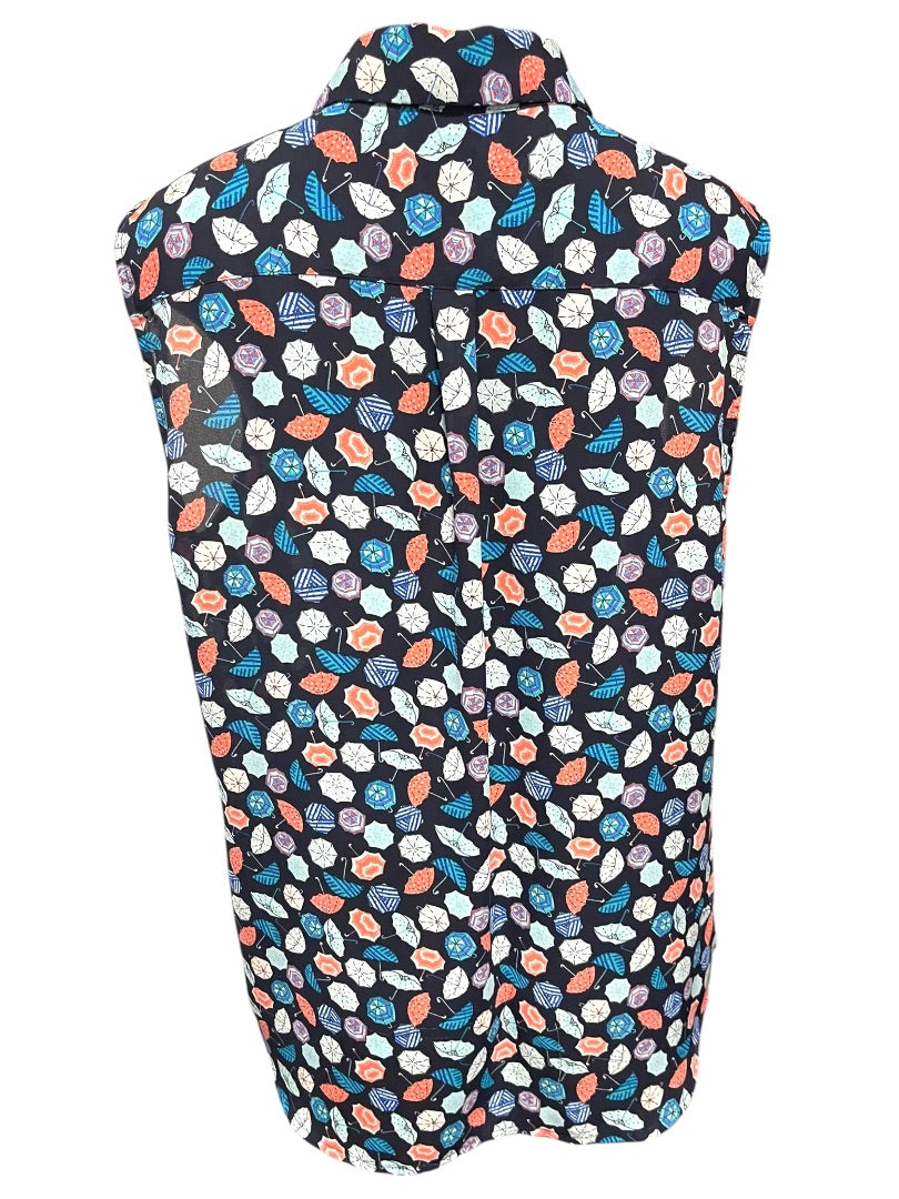 Large Talbots Button Up Collared Sleeveless Umbrella Patterned Shirt