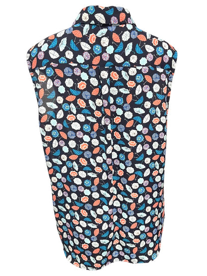 Large Talbots Button Up Collared Sleeveless Umbrella Patterned Shirt