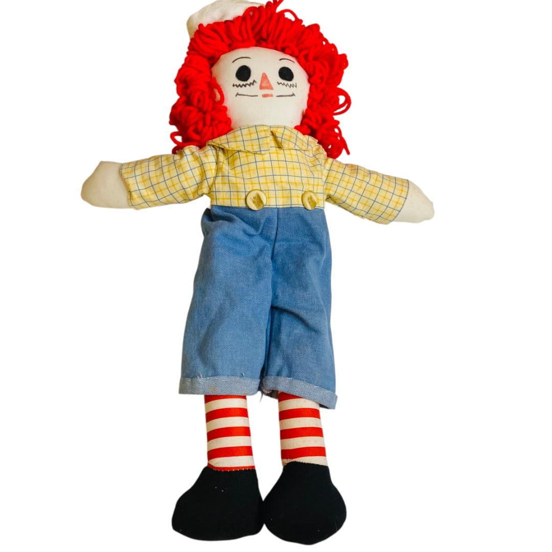 Vintage Raggedy Andy Rag Doll Handmade 16 Inch Jean Romper