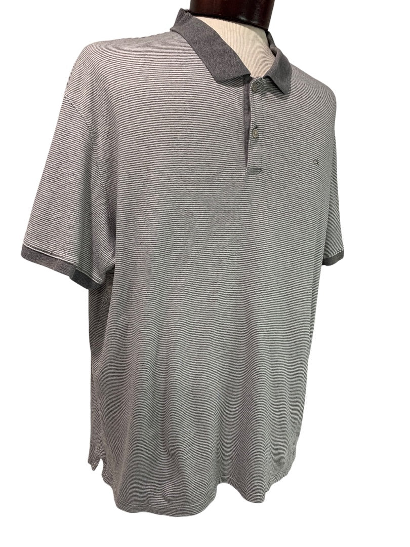 XXL Calvin Klein Mens New Gray Stripe Golf Polo Shirt Liquid Touch