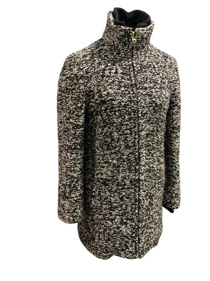 Size 2 J.Crew Womens Lodge Coat Jacket Boucle Black White H2632