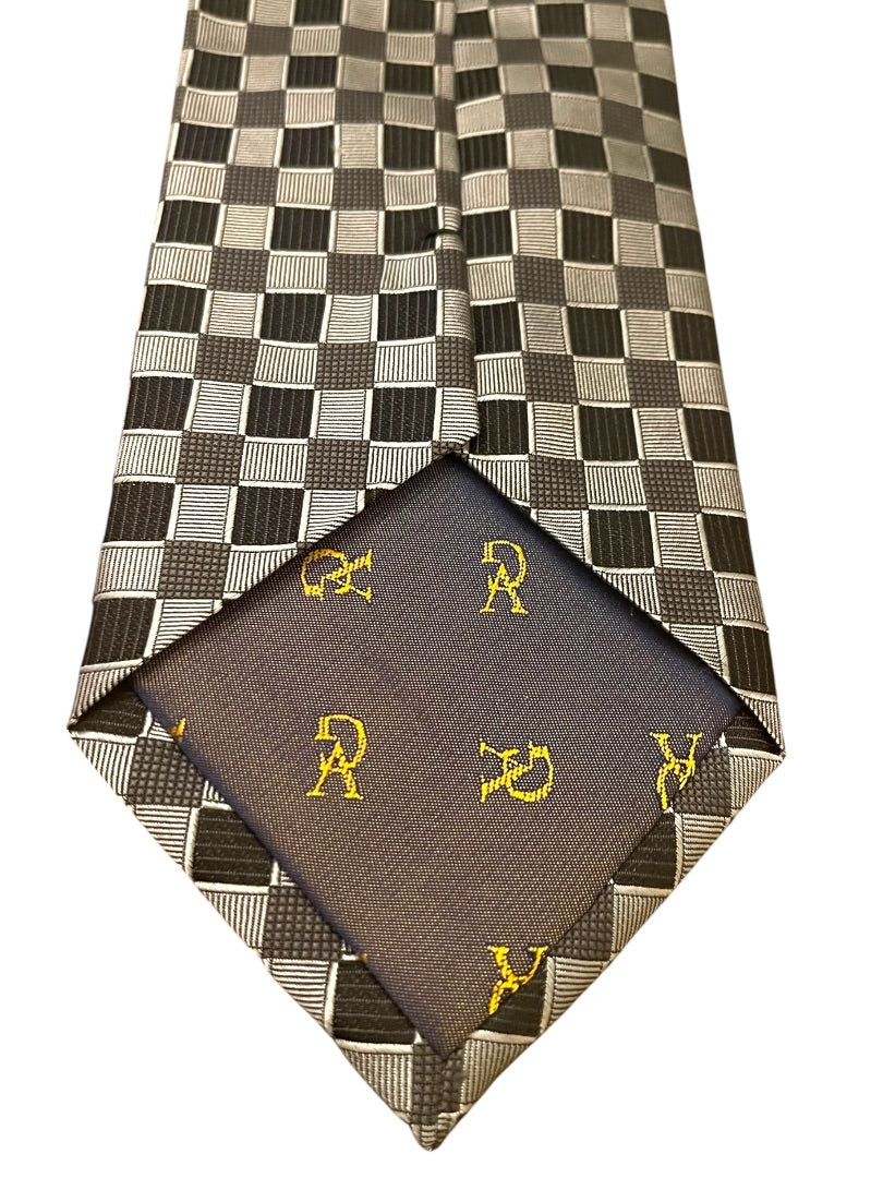 Valerio Garati Pure Silk Hand Made Square Pattern Tie Mens Necktie Black Gray