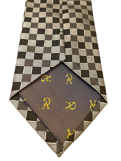 Valerio Garati Pure Silk Hand Made Square Pattern Tie Mens Necktie Black Gray