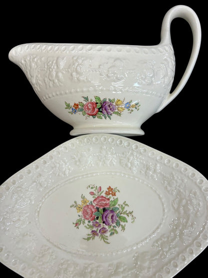 1940s Wellesley Wedgwood Ullswater China Gravy Boat and Underplate