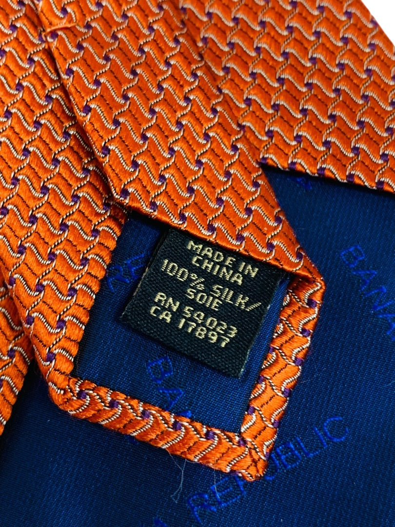 Banana Republic Mens Woven Silk Necktie Tie Orange Black 3.75" Width 58" Length