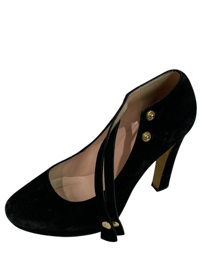 Size 7 Kate Spade Nara Double Strap 4.5" Heel Shoes Black Suede