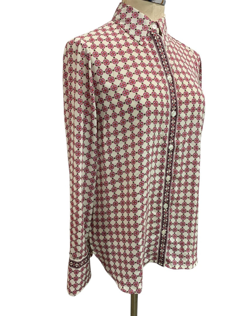 Small Max Studio Womens Button Up Print Blouse Shirt Long Sleeve