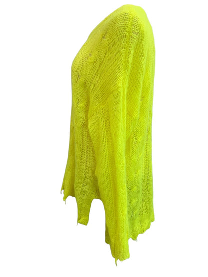 Medium Anthropologie The Posey Stitchy Womens Distressed Neon Sweater