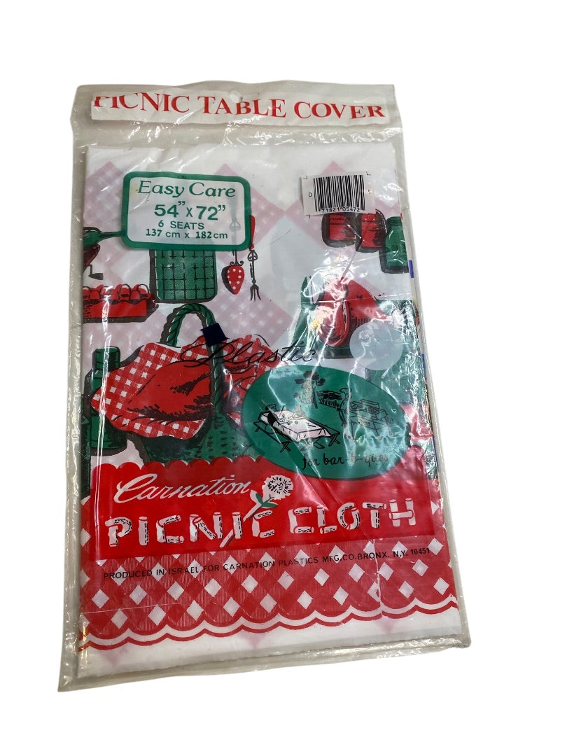 Vintage Picnic Table Cover New Old Stock 54" x 72" Plastic Bar-b-ques