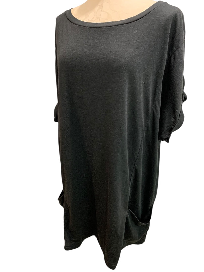 XXL Aimage Womens Black Tunic Tshirt Pockets Cuffed Sleeve