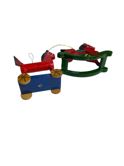 Vintage Wooden Christmas Holiday Ornaments Rocking Horses 3"