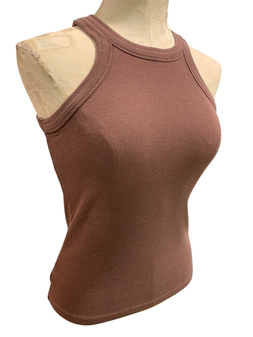 Small Loft Womens Ribbed Brown Tank Top Shirt