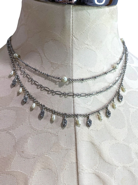 Lia Sophia Delicate Triple Strand Necklace 16-20" Removable Strands Silvertone
