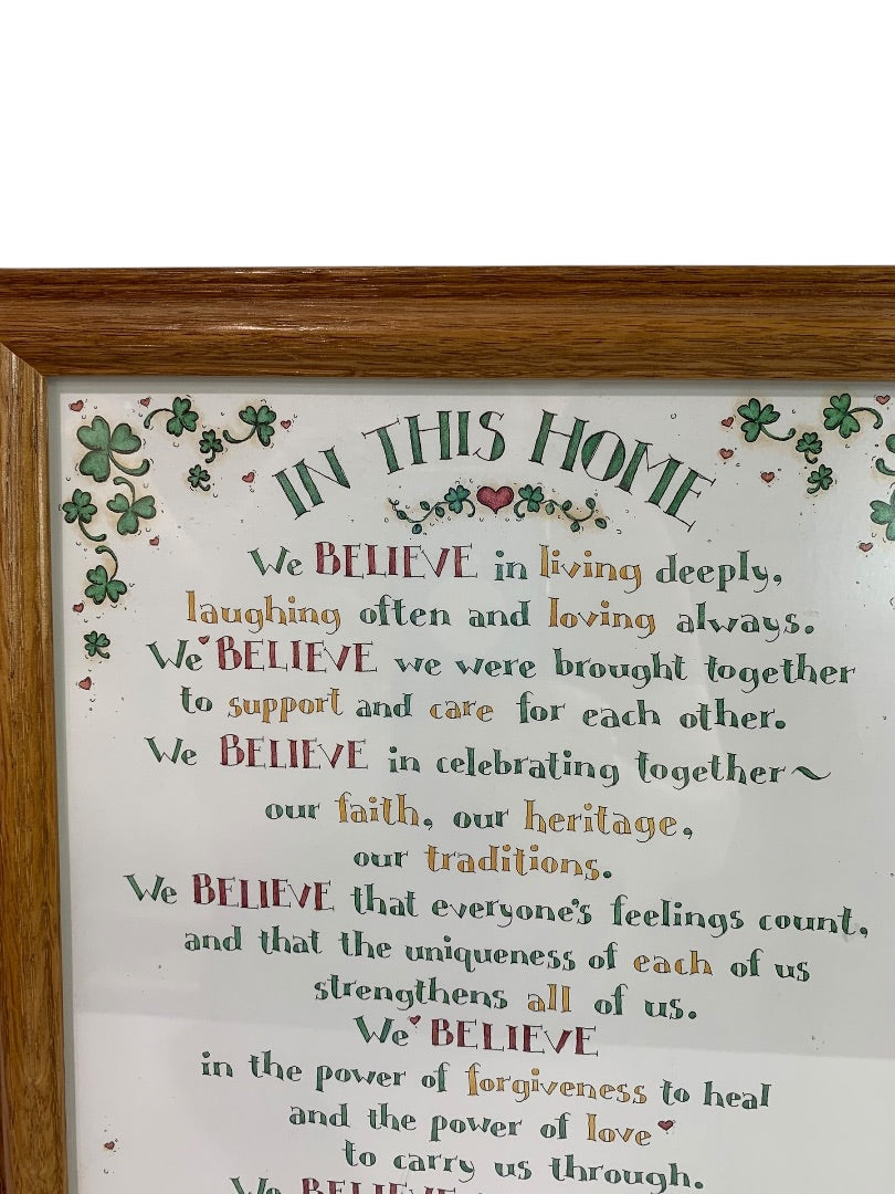 Framed Poem "In This Home . . . " Floral Shamrock Print 13.75" x 10.5"