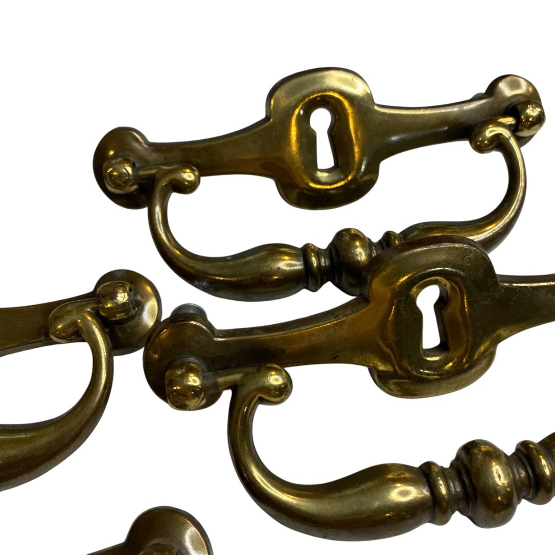 1970s Set of 4  Drawer Pulls 4.25" with 5" Plate Keeler Brass