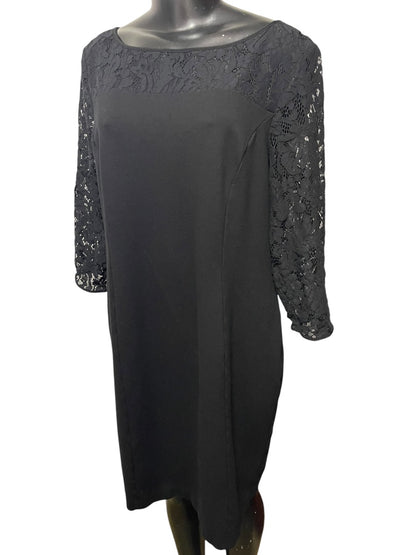 Size 16 Talbots Lace 3/4 Sleeve Back Zipper Dress Black