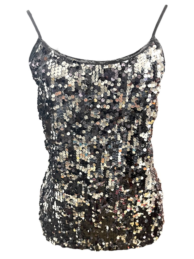 Medium Ambiance Womens Sequin Adjustable Strap Cami Black Silver