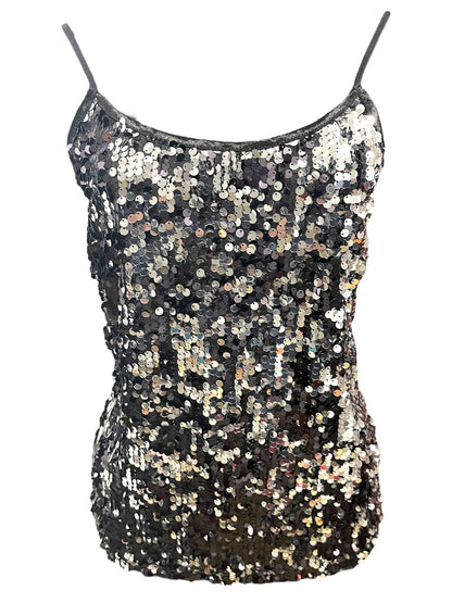 Medium Ambiance Womens Sequin Adjustable Strap Cami Black Silver