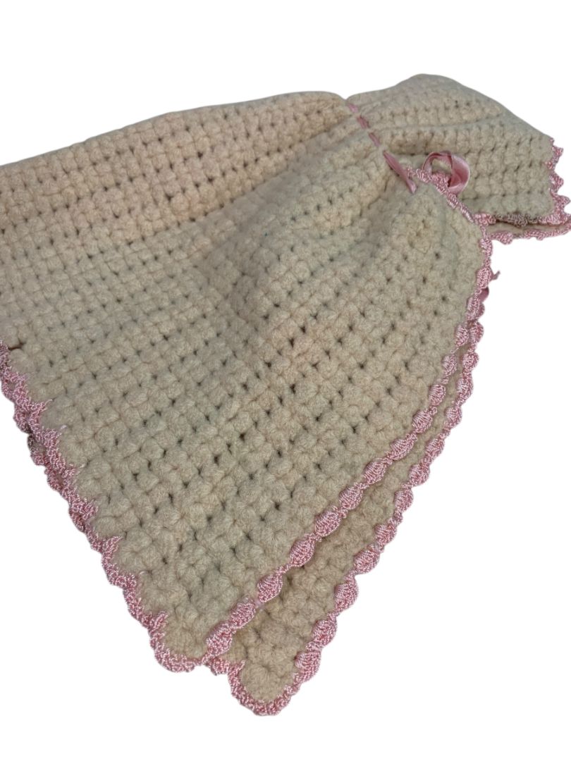 Vintage Wool Knit Cape Hooded for Baby Doll 10.5" Length Pink