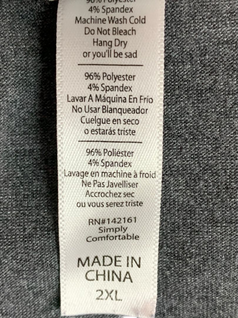 Size 2XL Lularoe Womens Scoop Neck Tshirt Tunic Charcoal