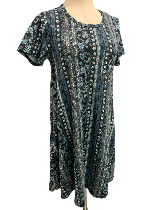 Size XS LulaRoe Blue Stripe Floral Carly Dress Hi Lo Hem Tshirt