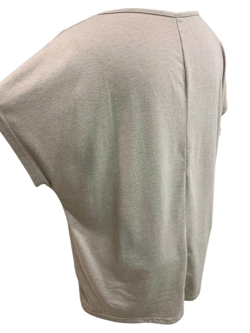 Size 1XL Womens Taupe V-Neck Short Sleeve Tshirt Loose Fit
