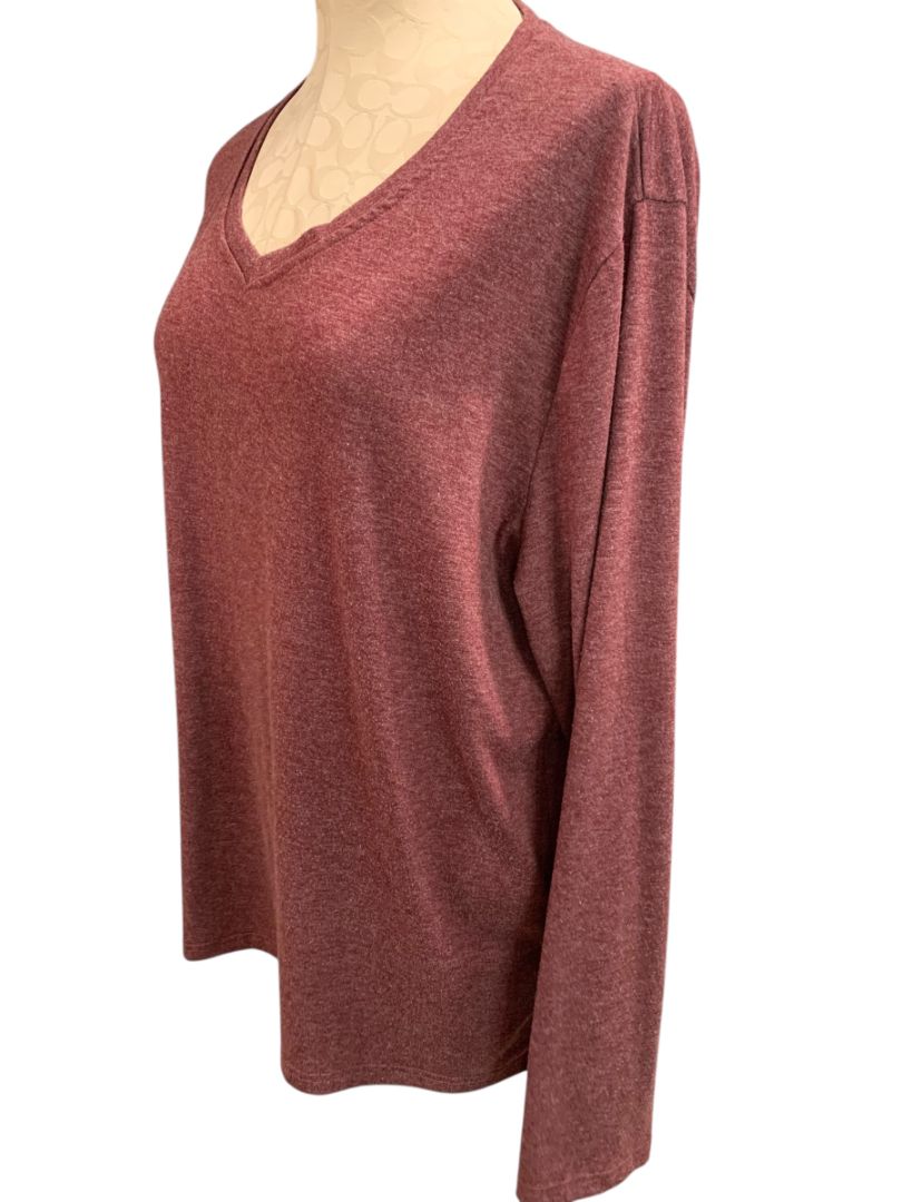 Size XXL Womens Long Sleeve V-Neck Tshirt Burgundy Heathered