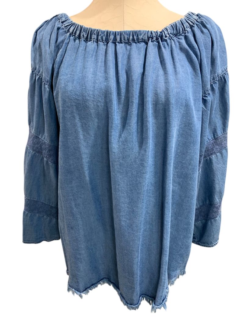 Size Large Ali Miles Womens Boho Shirt Embroidered Soft Off Shoulder