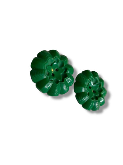 Set of 2 Green Midcentury Buttons Acrylic Flower Design 1.3" (34mm)