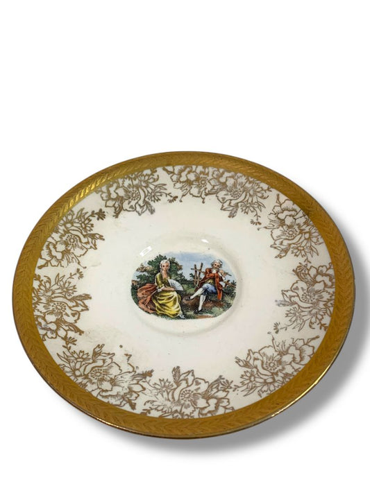 Vintage Taylor Smith Taylor TS&T Victorian Couple  6" Saucer 22K Gold Trim