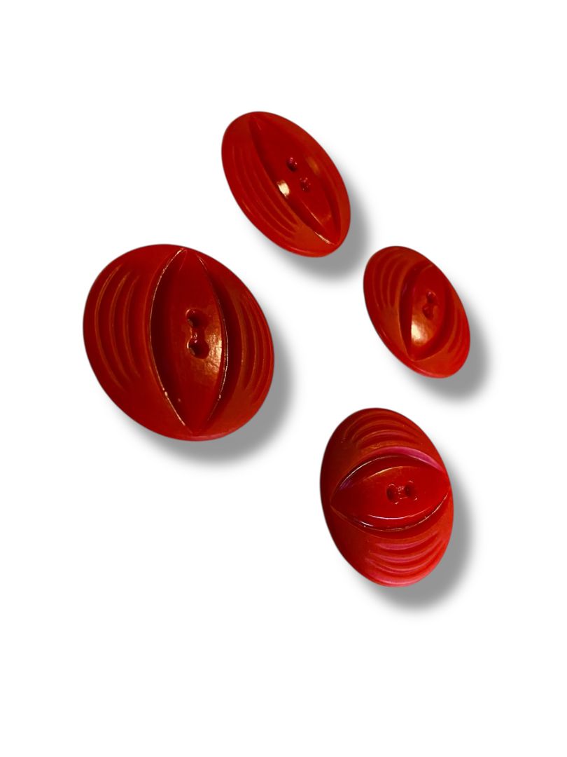 Set of 4 Midcentury Red Plastic Buttons  Craft Sew 1.4" Diameter Retro