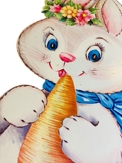 Vintage Easter White Bunny Rabbit with Carrot Diecut 16"