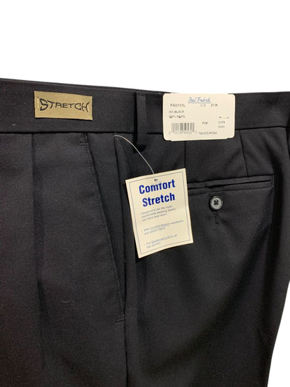 37R Paul Frederick Black Pleated Dress Pants Mens Wool Stretch Hemmed New