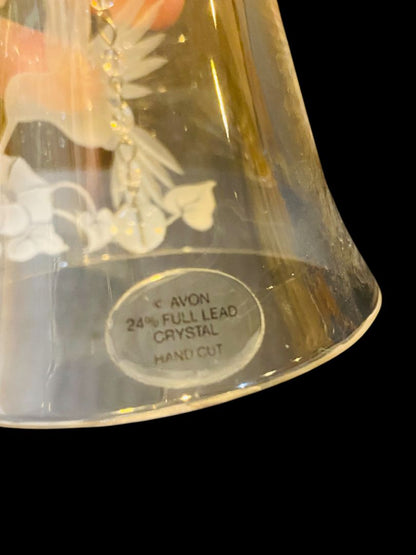 Vintage Avon Crystal Hummingbird Flower Etched Bell 5.5"h