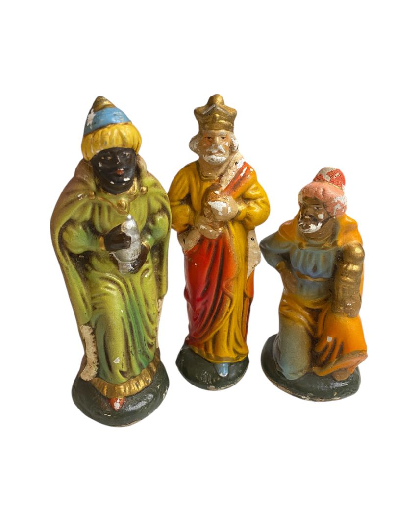 Vintage Three Wisemen Hollow Plaster Nativity Figurine Western Germany 5"