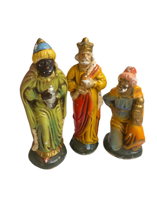 Vintage Three Wisemen Hollow Plaster Nativity Figurine Western Germany 5"