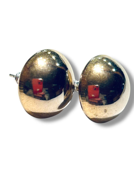 Goldtone Button Round Post Pierced Earrings .5" Diameter