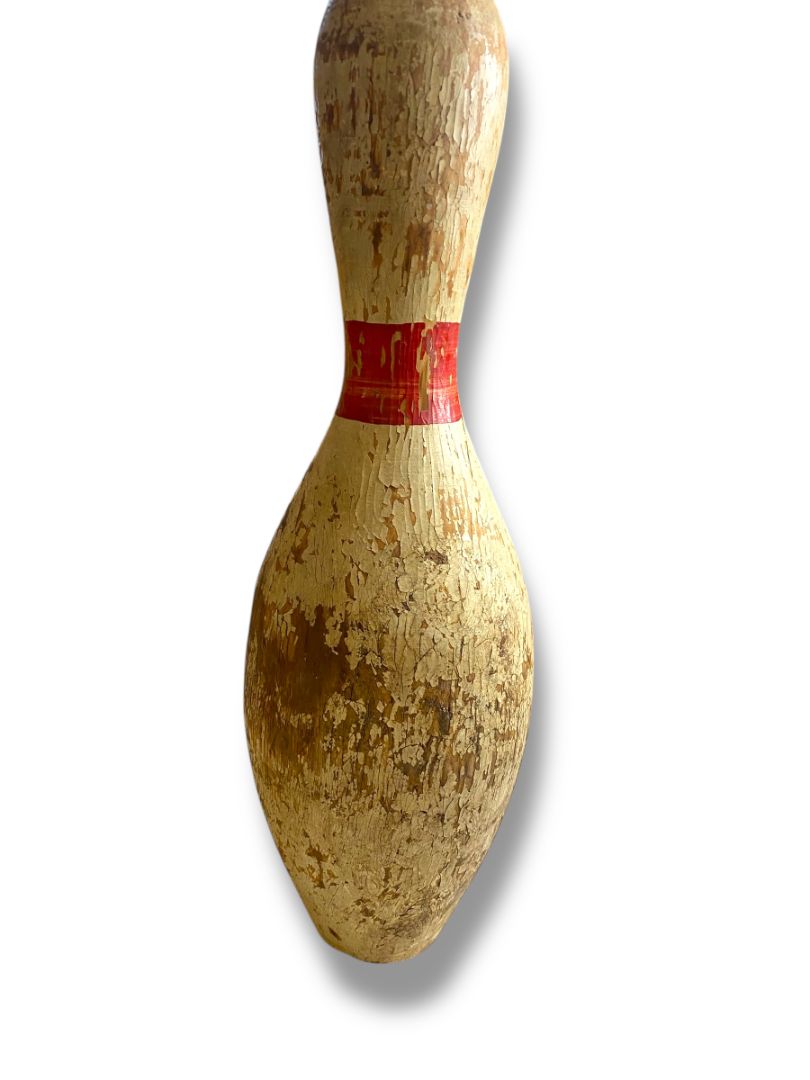 1950s Bowling Pin 15.5" Turned Wood Chippy Sports Room Decor Retro