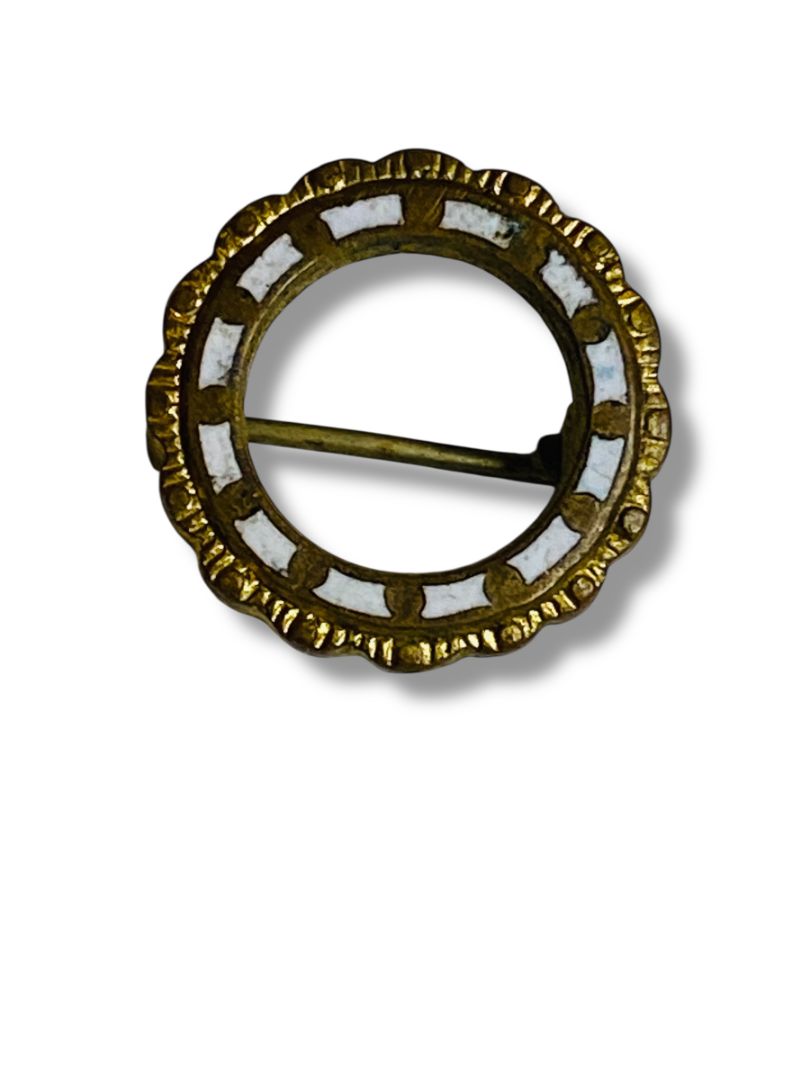 Vintage Goldtone White Circle Pin Brooch Small .5"
