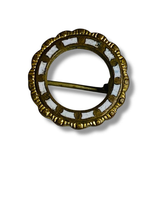 Vintage Goldtone White Circle Pin Brooch Small .5"