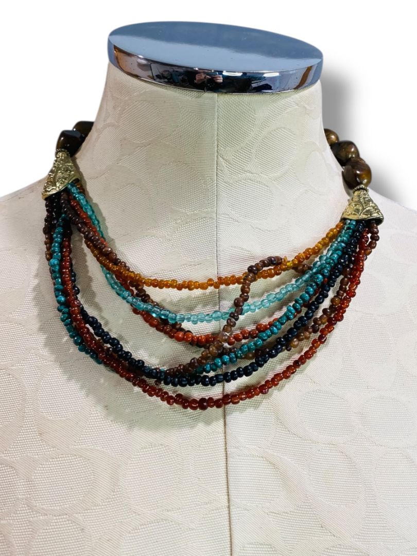 Arsty Boho Seed Bead Multistrand Twist Necklace 17-20" Hook Closure