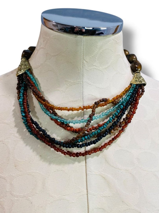 Arsty Boho Seed Bead Multistrand Twist Necklace 17-20" Hook Closure